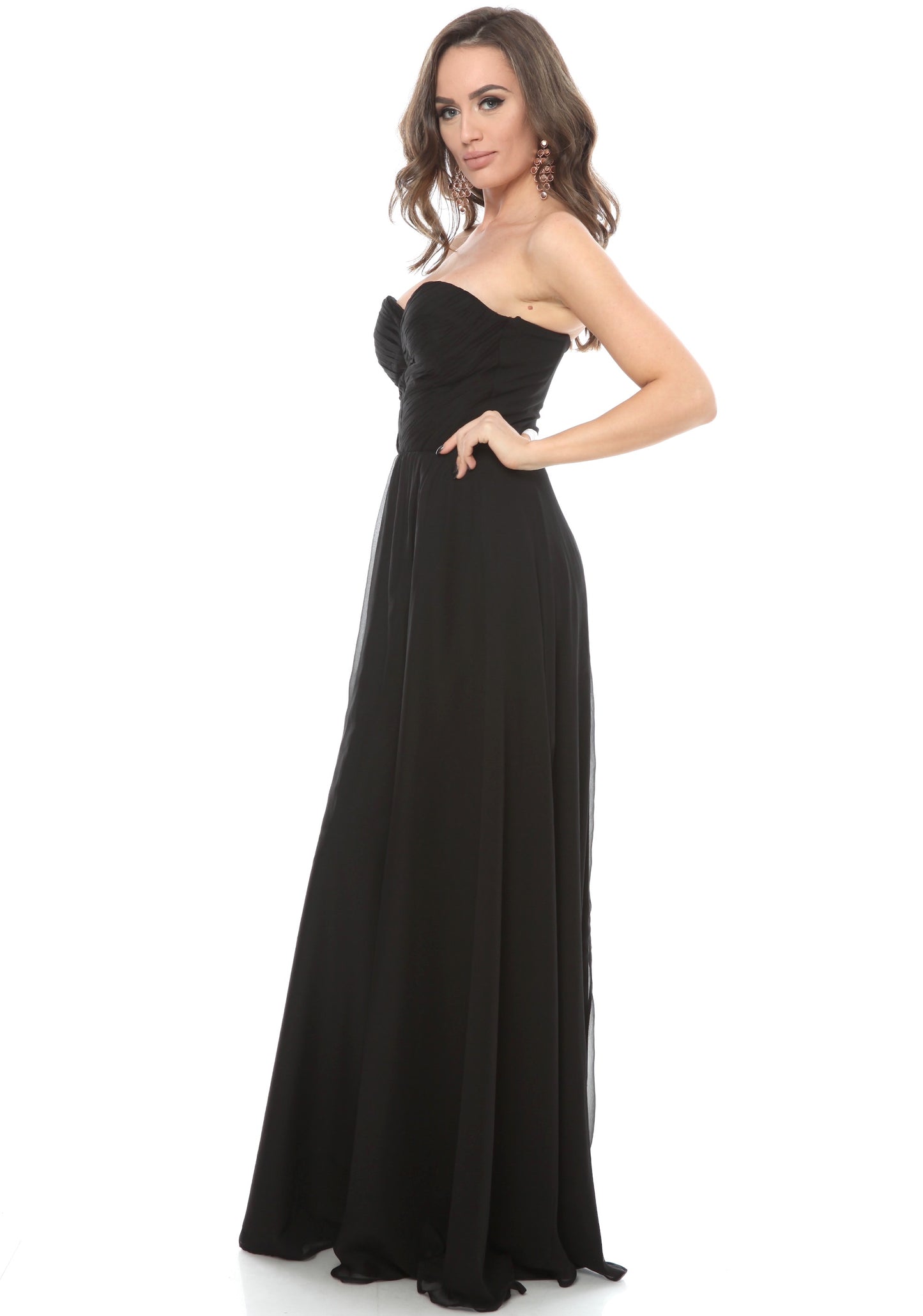 Rochie din matase neagra cu bust corset