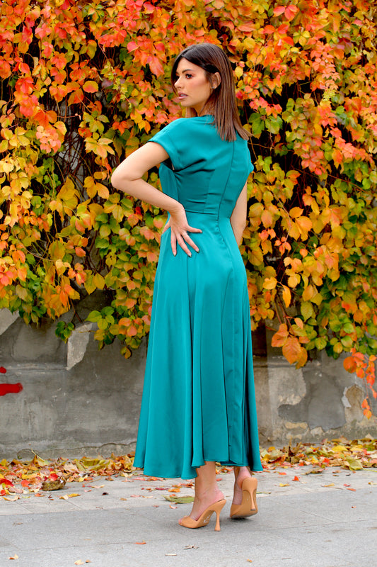 Rochie Siena midi din satin verde