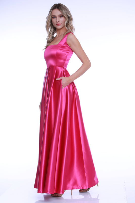 Rochie maxi fuchsia din satin