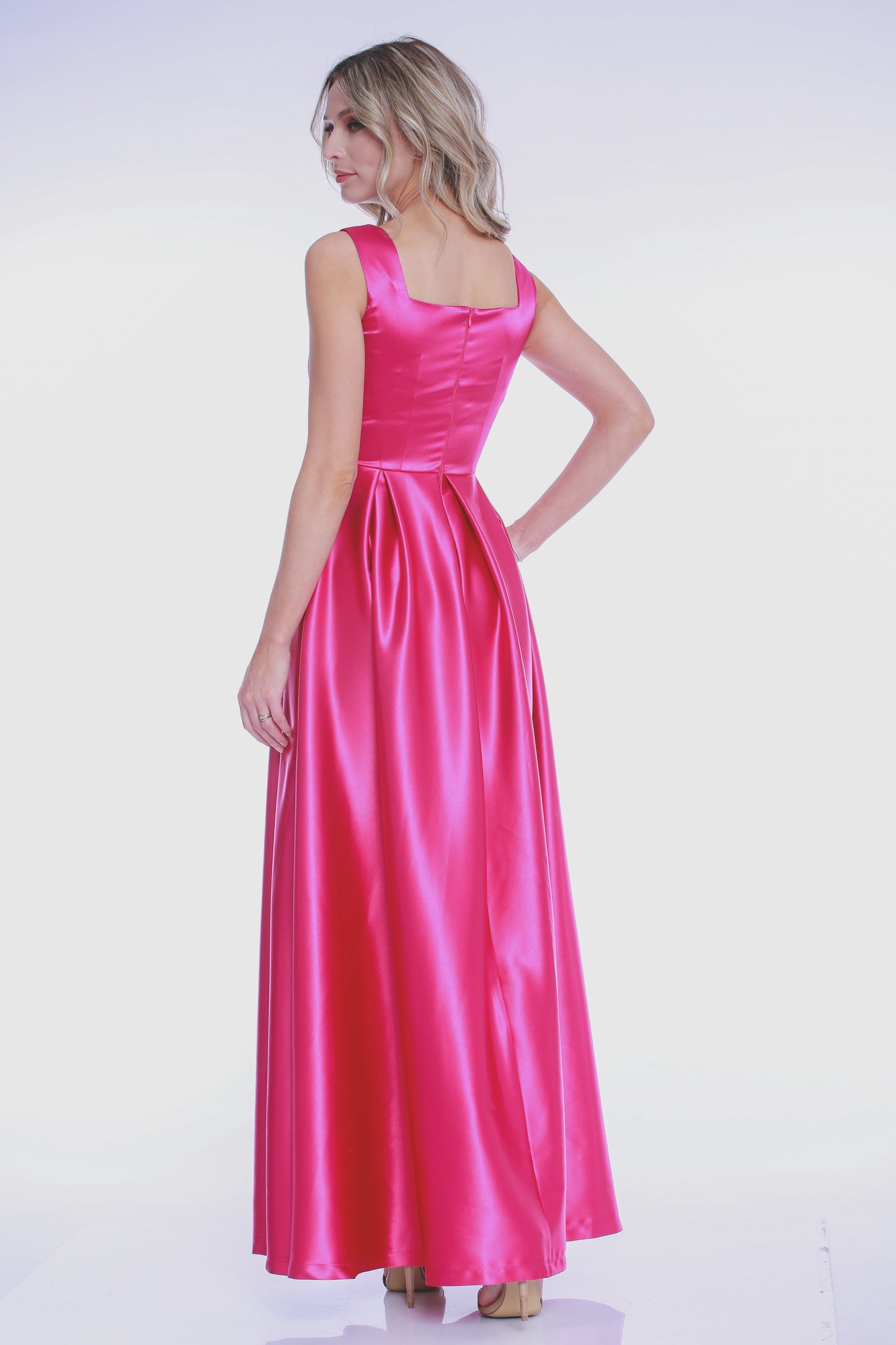 Rochie maxi fuchsia din satin