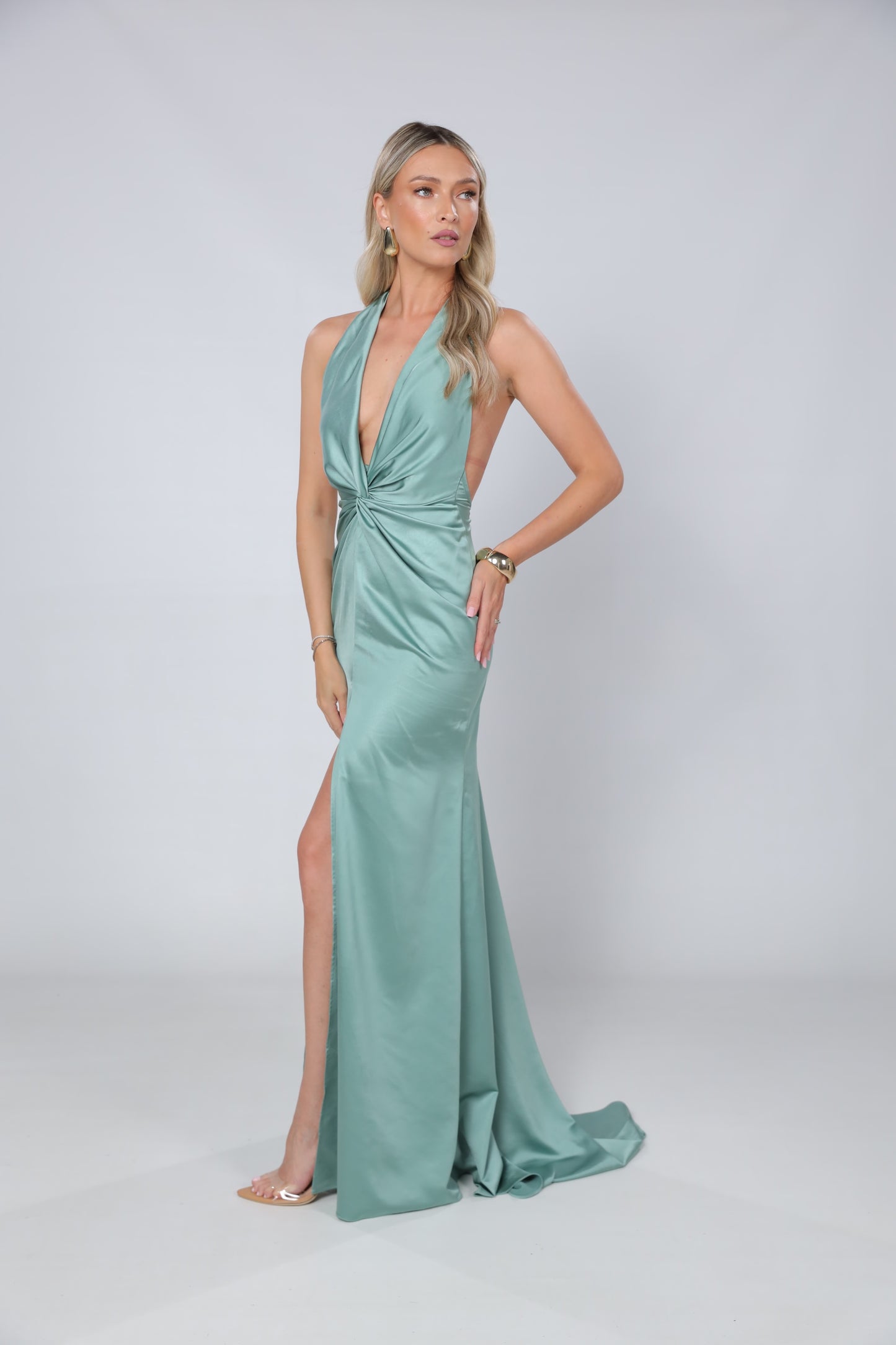 Rochie Sienna maxi din satin mint