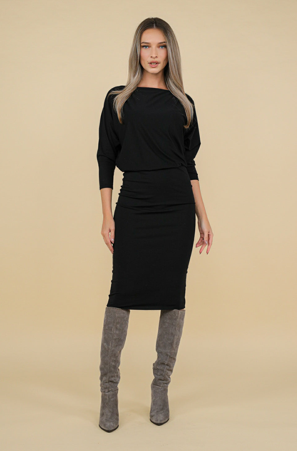 Rochie Queens neagra midi din jerseu