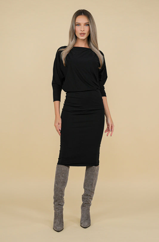 Rochie Queens neagra midi din jerseu