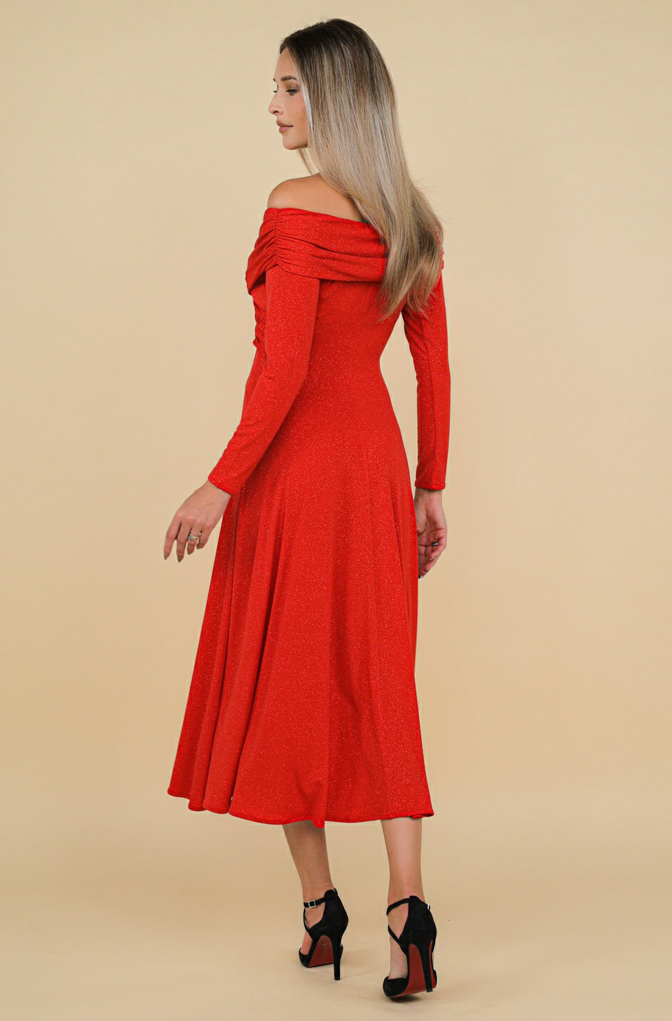 Rochie midi rosie cu crapatura Tuscany