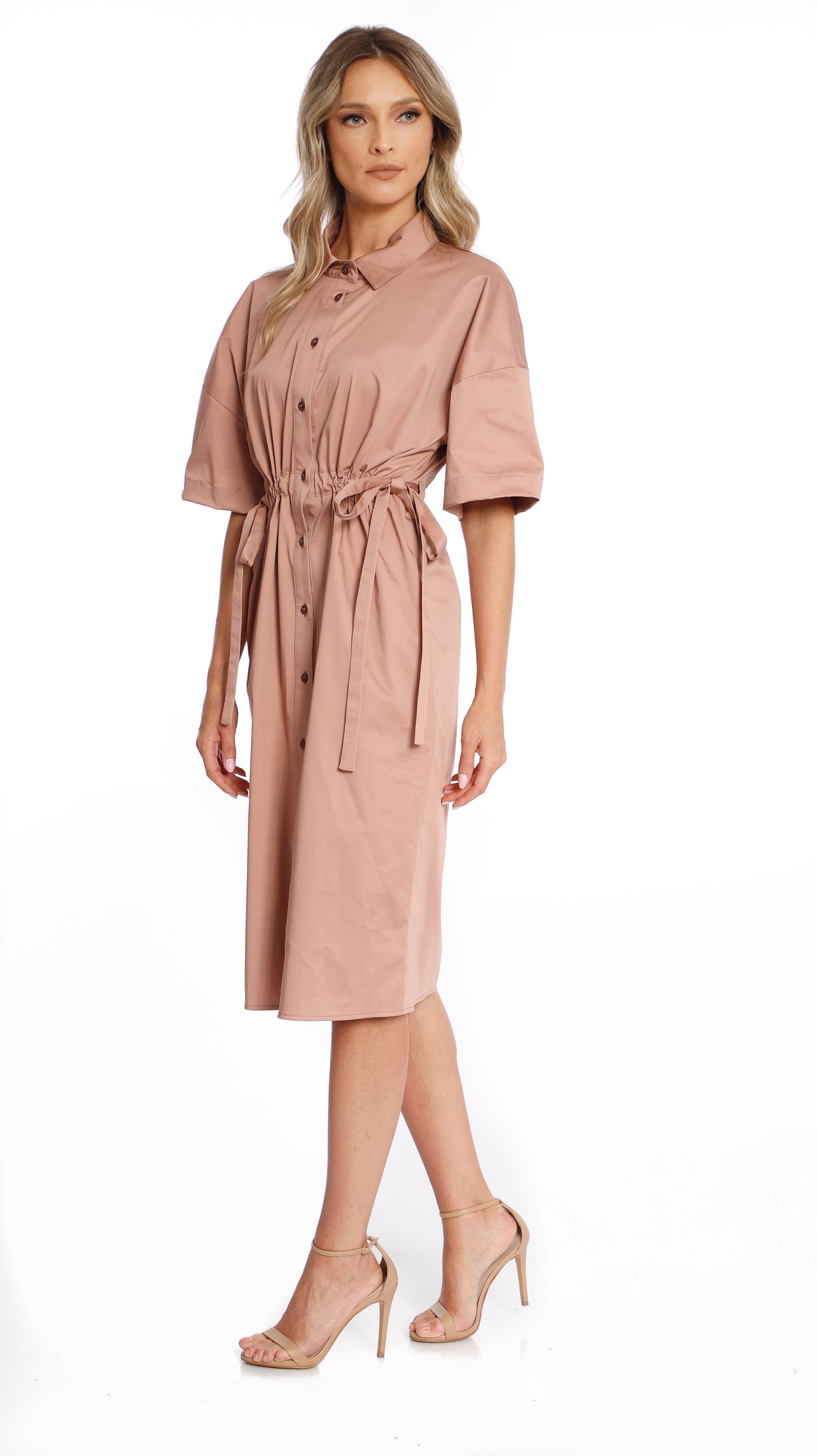 Rochie midi din bumbac roz prafuit