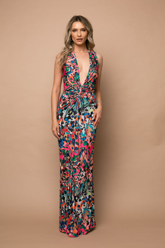 Rochie maxi fara maneci din jerseu Mallorca cu print Barcelona