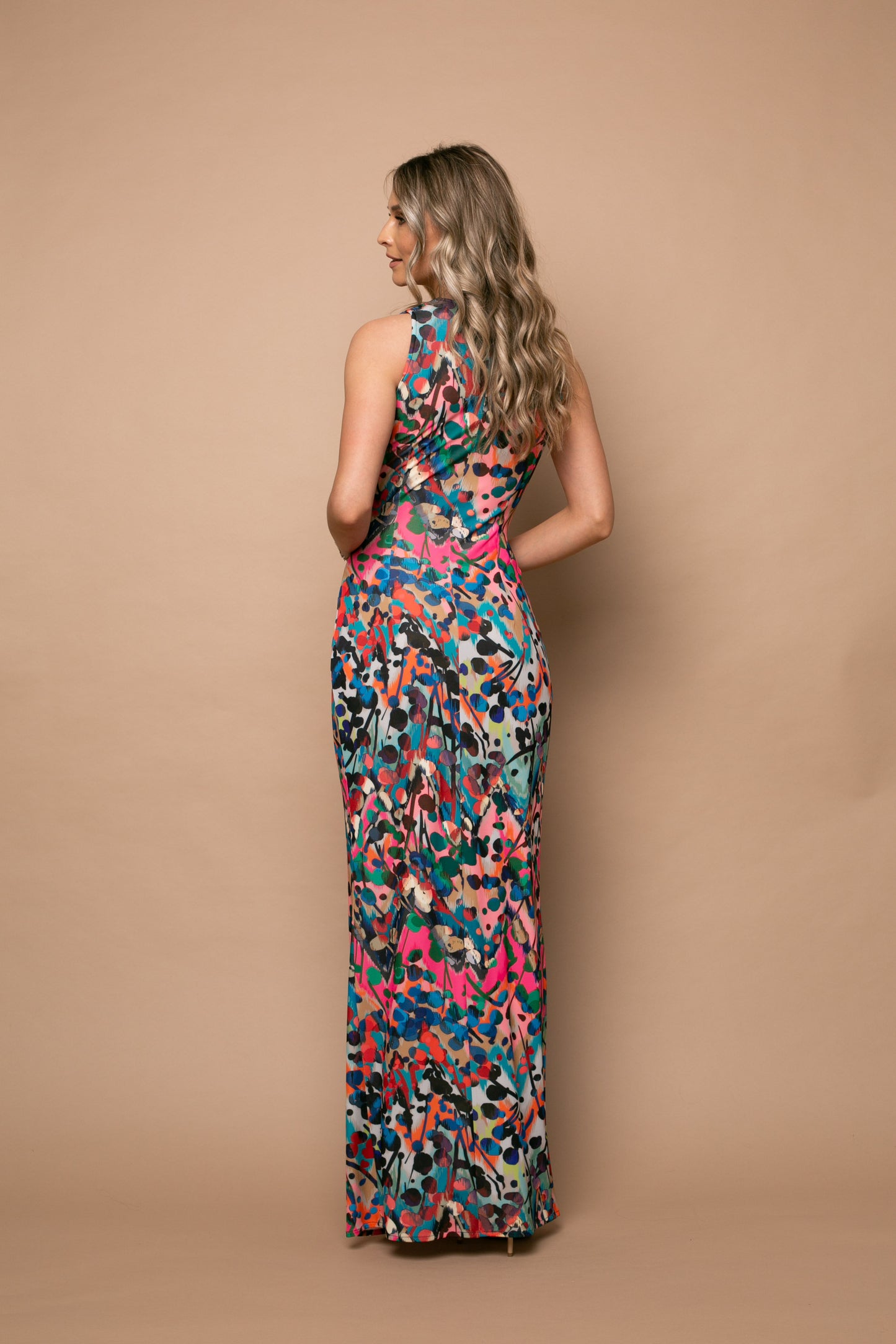 Rochie maxi fara maneci din jerseu Mallorca cu print Barcelona