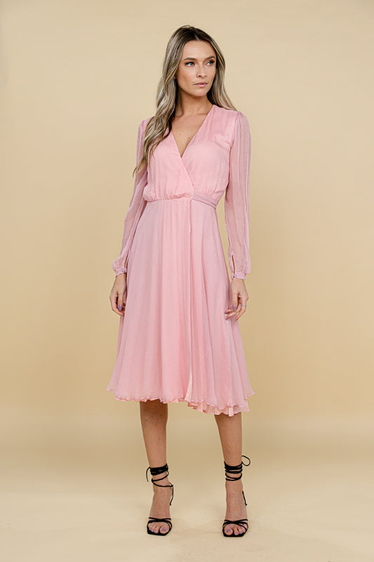 Rochie Chianti roz midi petrecuta din matase