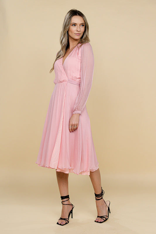 Rochie Chianti roz midi petrecuta din matase