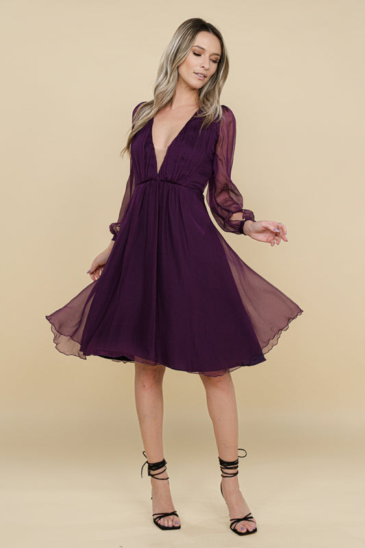 Rochie clos mov inchis din matase