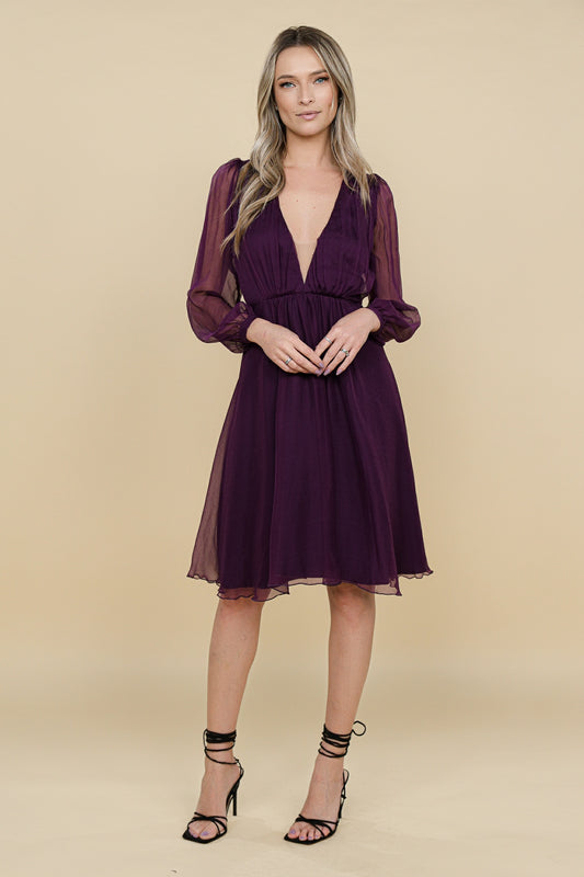 Rochie clos mov inchis din matase