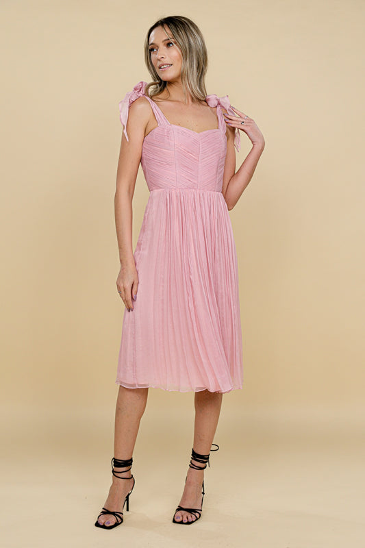 Rochie cu bust coreset midi roz din matase