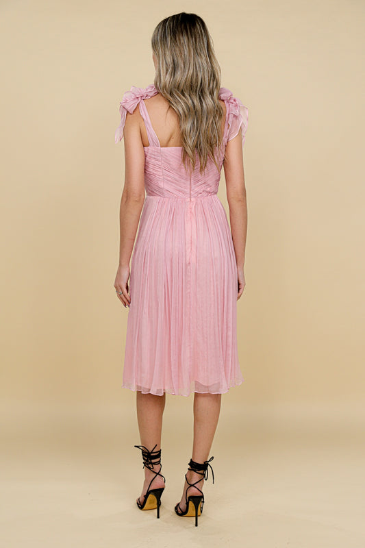 Rochie cu bust coreset midi roz din matase