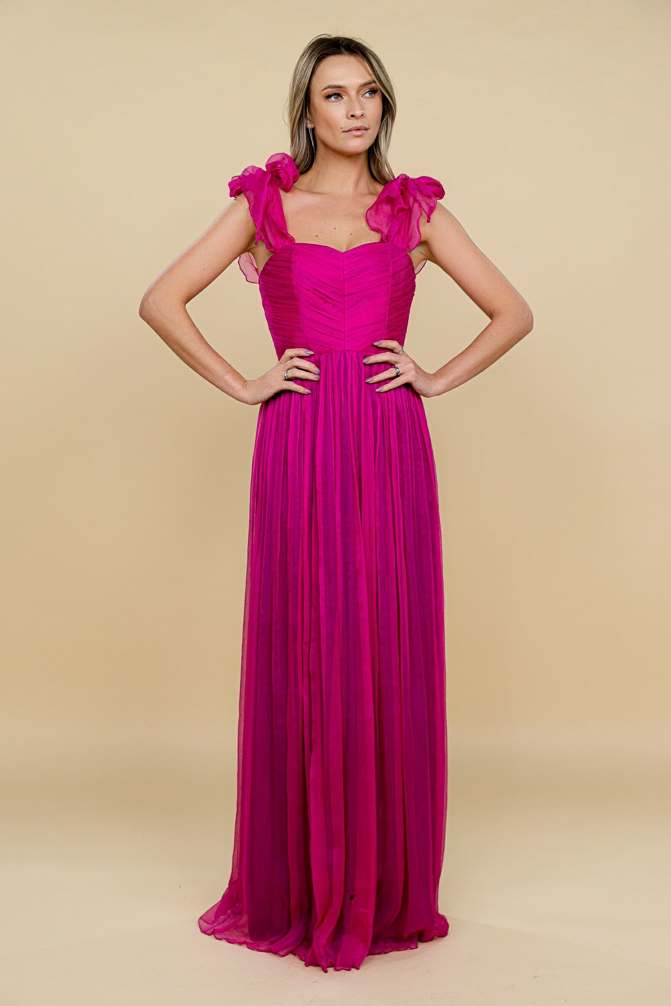 Rochie fuchsia din matase cu bust corset