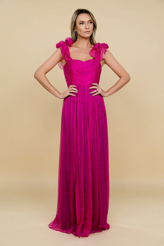 Rochie fuchsia din matase cu bust corset