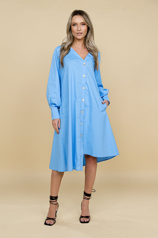 Rochie stil camasa albastra din bumbac