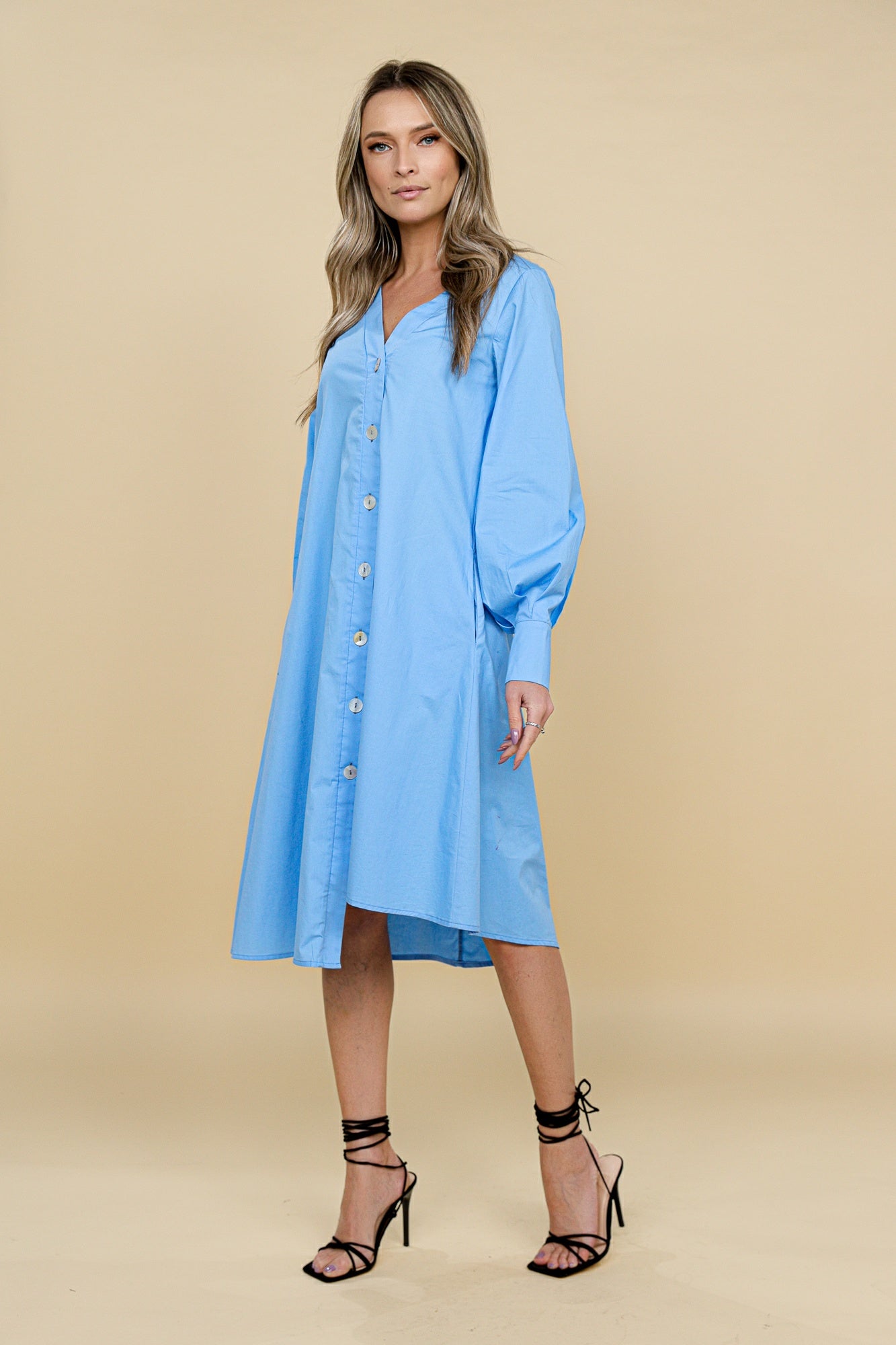 Rochie stil camasa albastra din bumbac