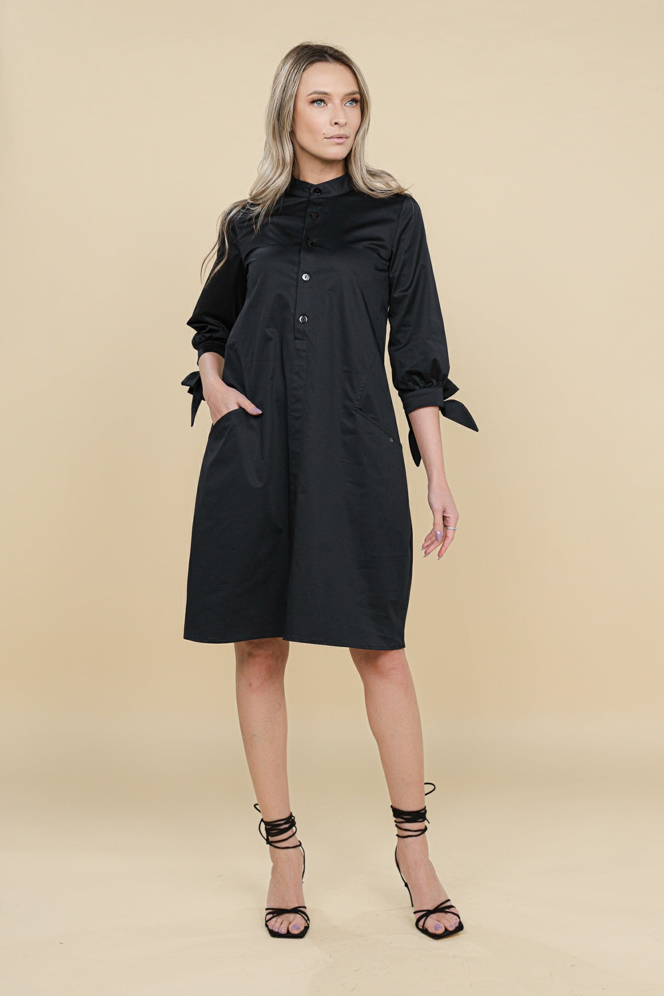 Rochie stil camasa neagra din bumbac