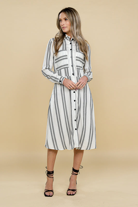 Rochie camasa midi cu dungi