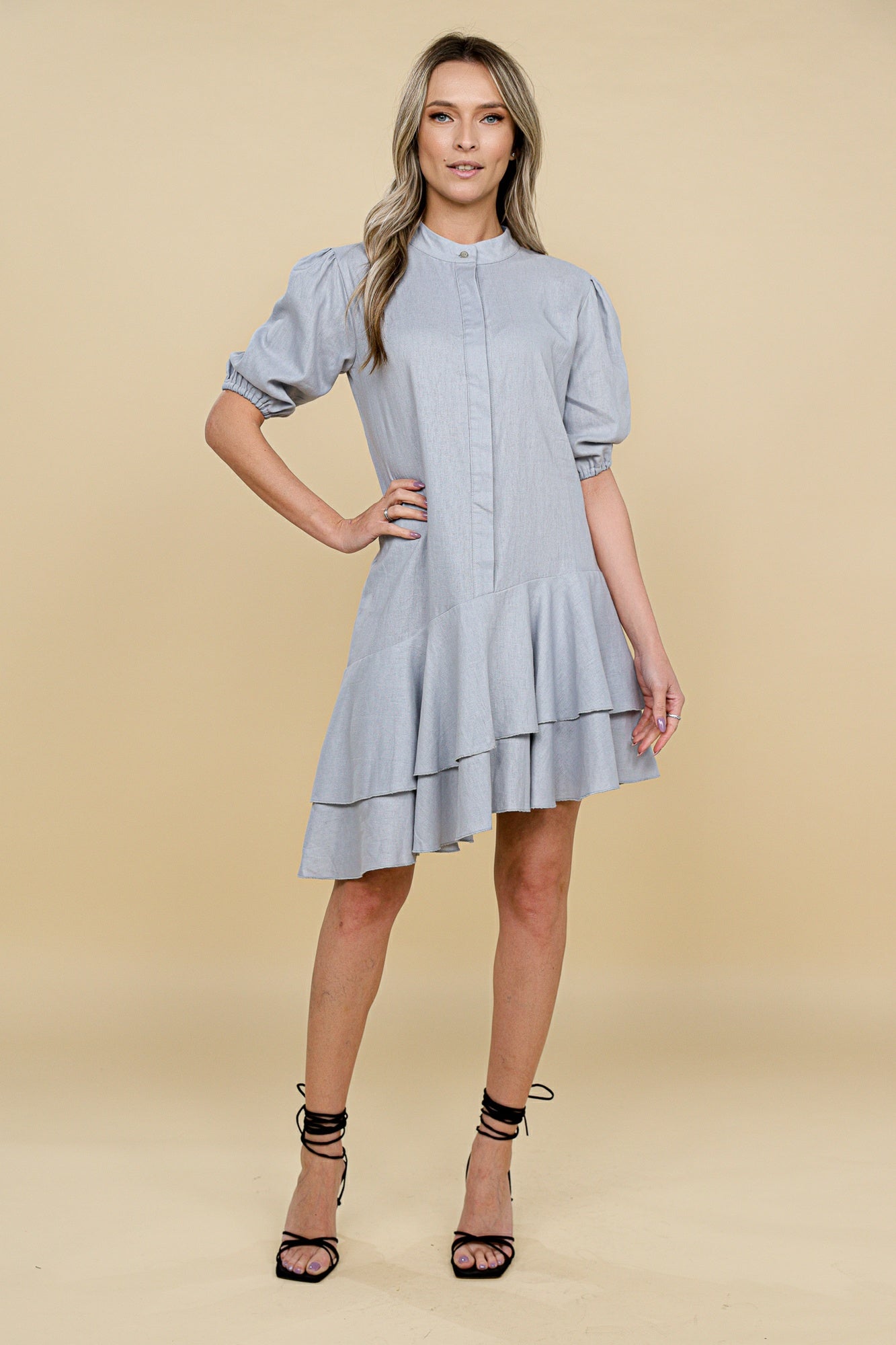 Rochie midi asimetrica clos din in gri