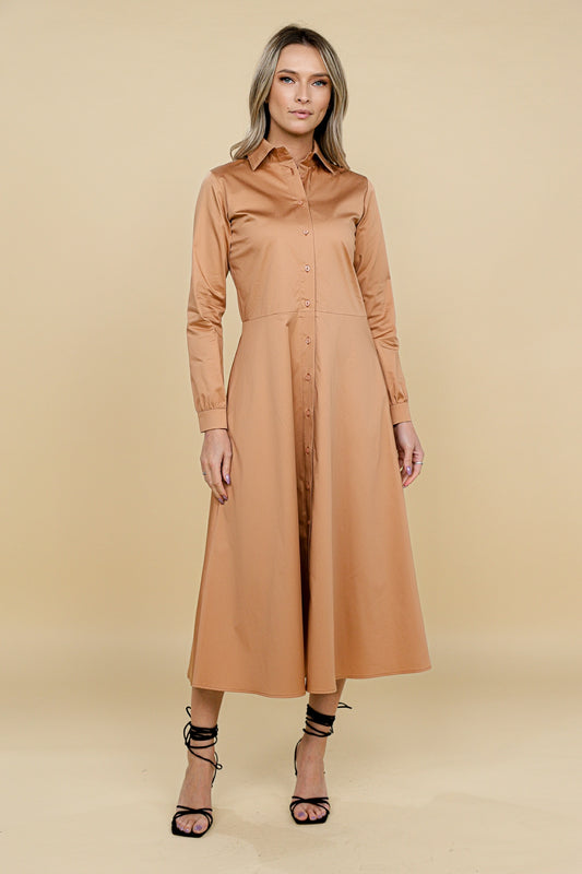 Rochie stil camasa din bumbac camel