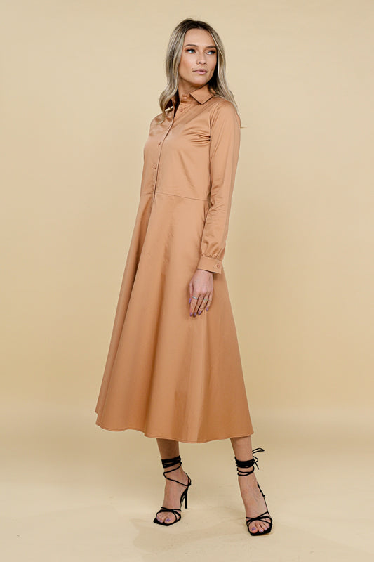 Rochie stil camasa din bumbac camel