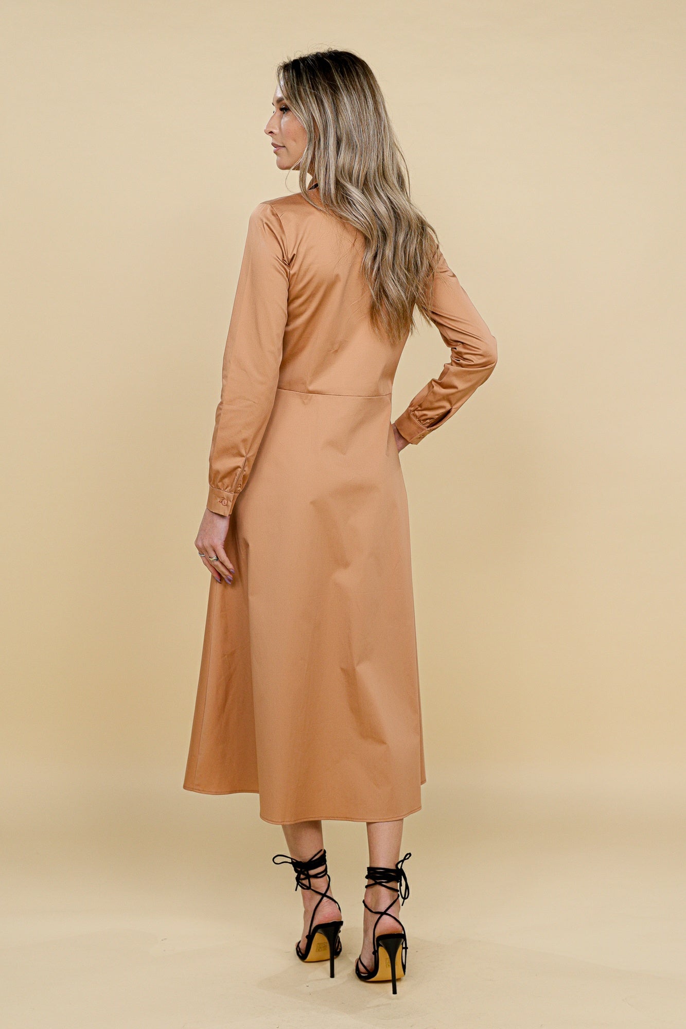 Rochie stil camasa din bumbac camel