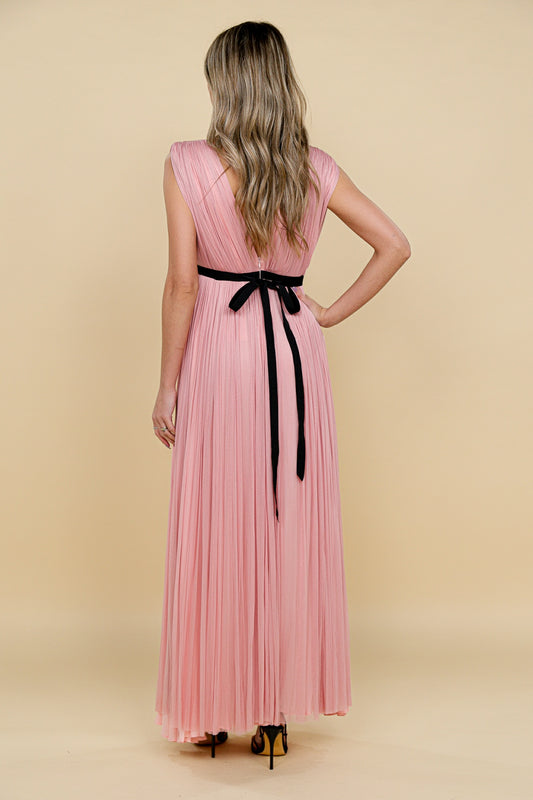 Rochie maxi roz din tulle din matase Santorini