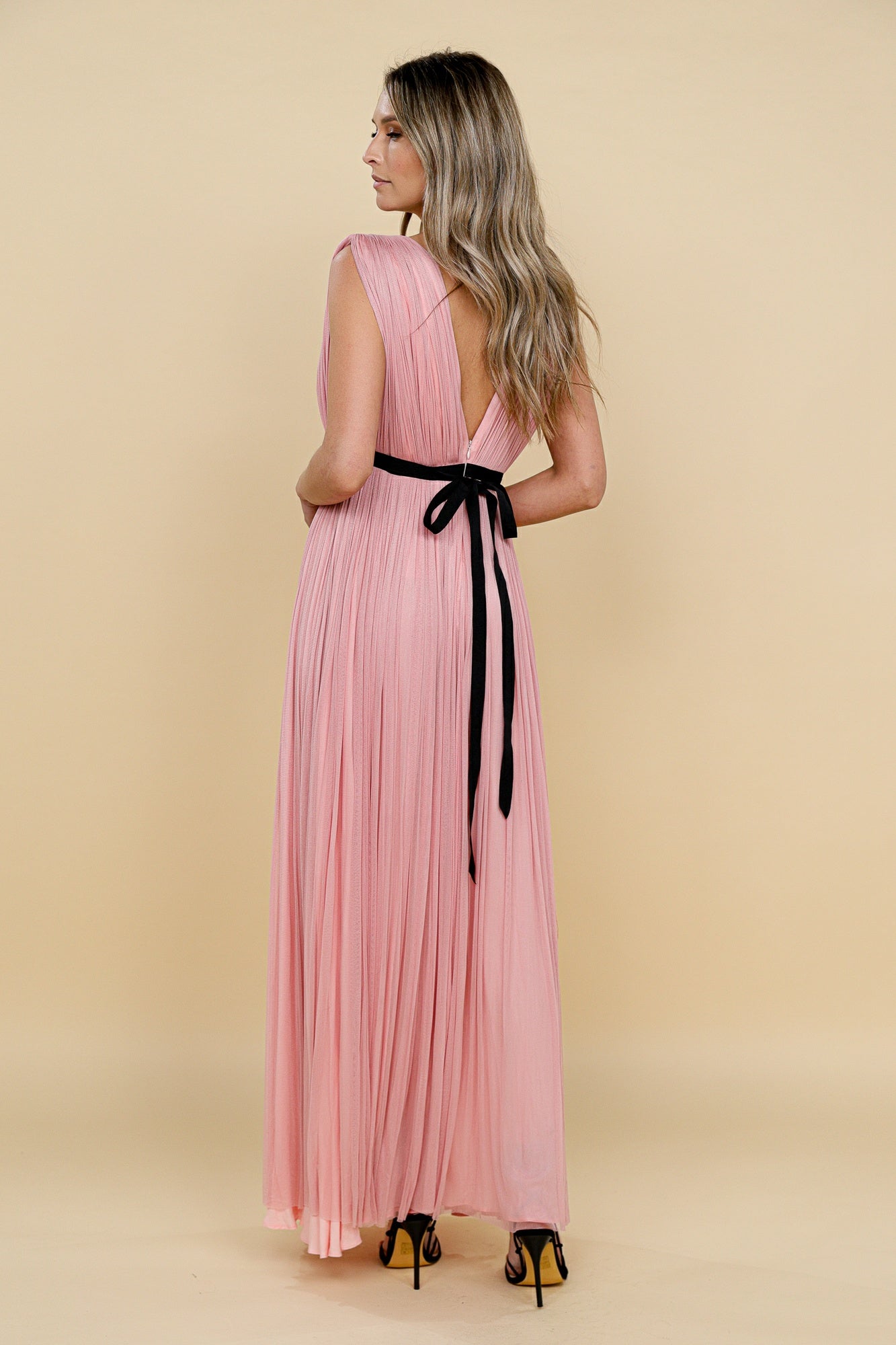 Rochie maxi roz din tulle din matase Santorini