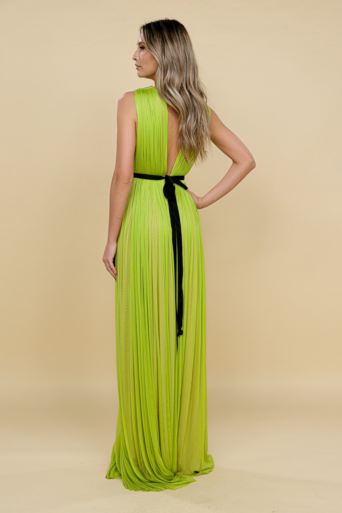 Rochie maxi lime din tulle din matase Santorini