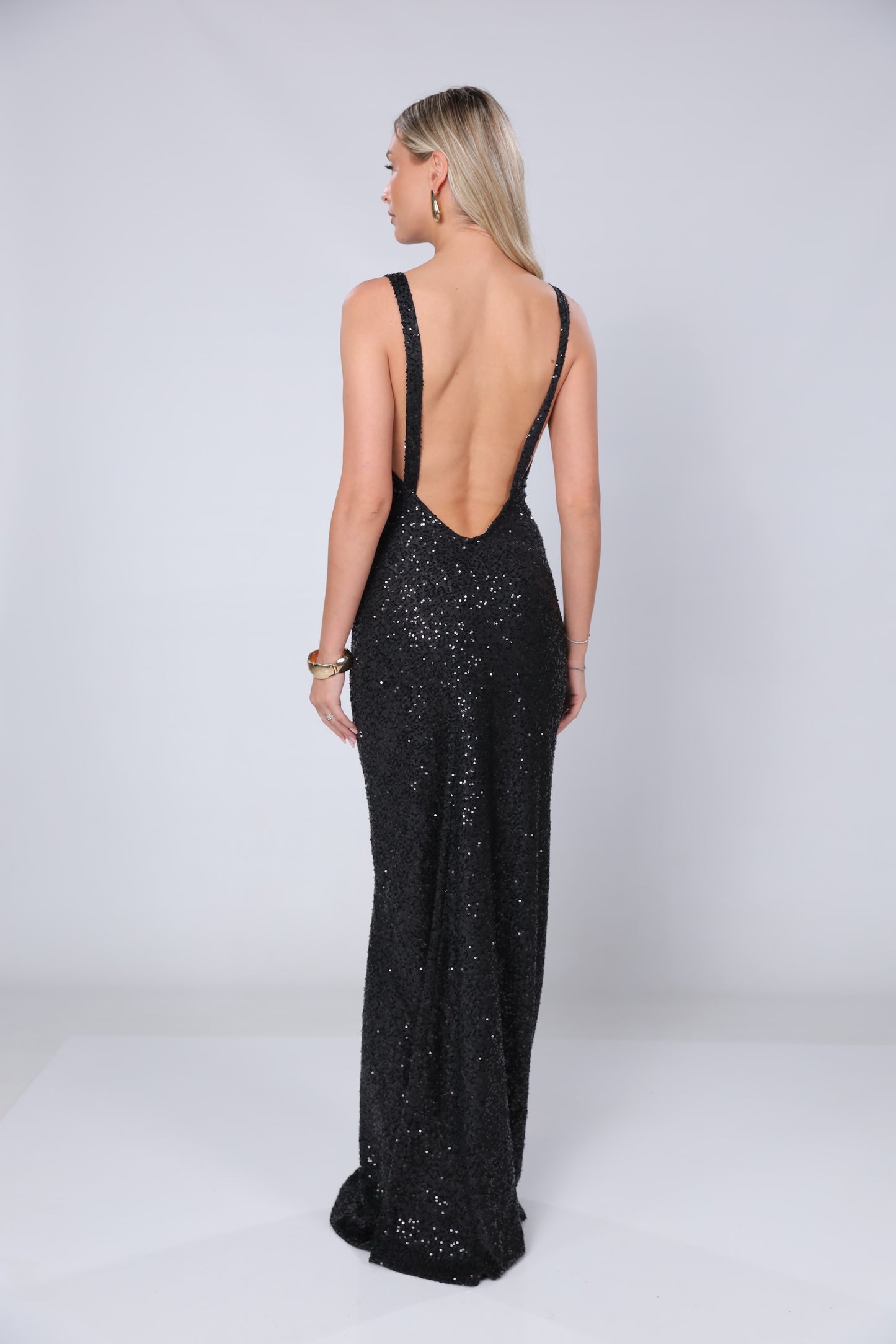 Rochie maxi Margot negra din jerseu cu paiete
