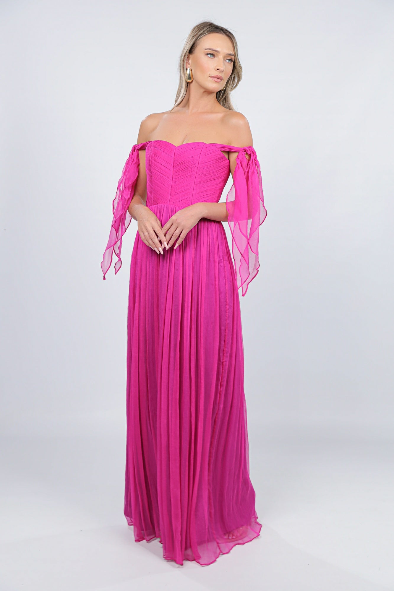 Rochie fuchsia din matase cu bust corset