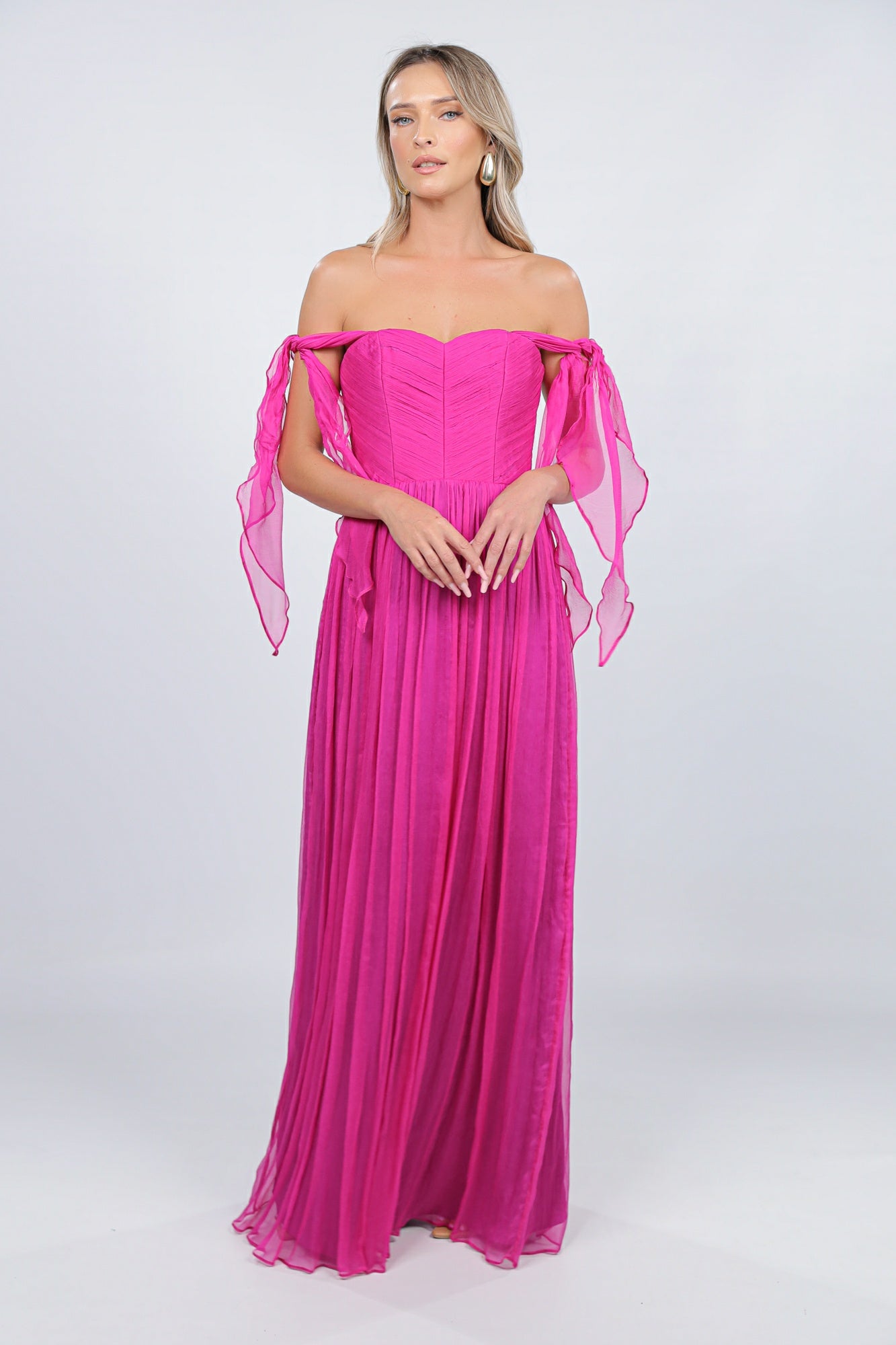 Rochie fuchsia din matase cu bust corset