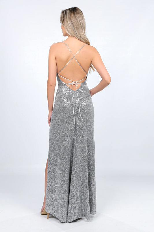 Rochie Seville maxi argintie