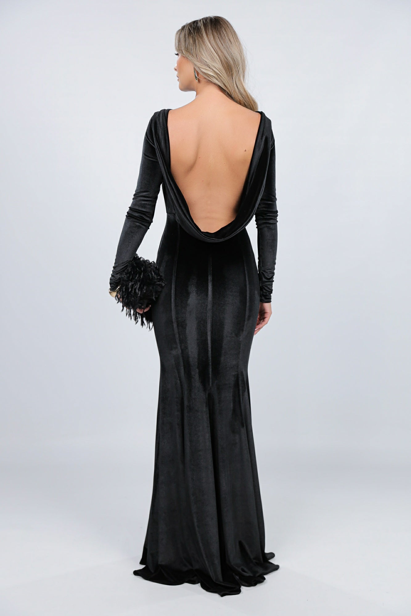 Rochie maxi neagra din catifea