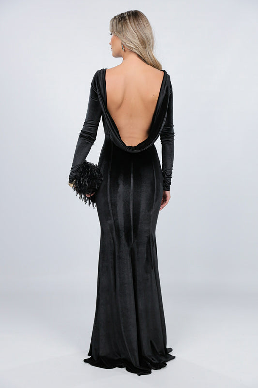 Rochie maxi neagra din catifea