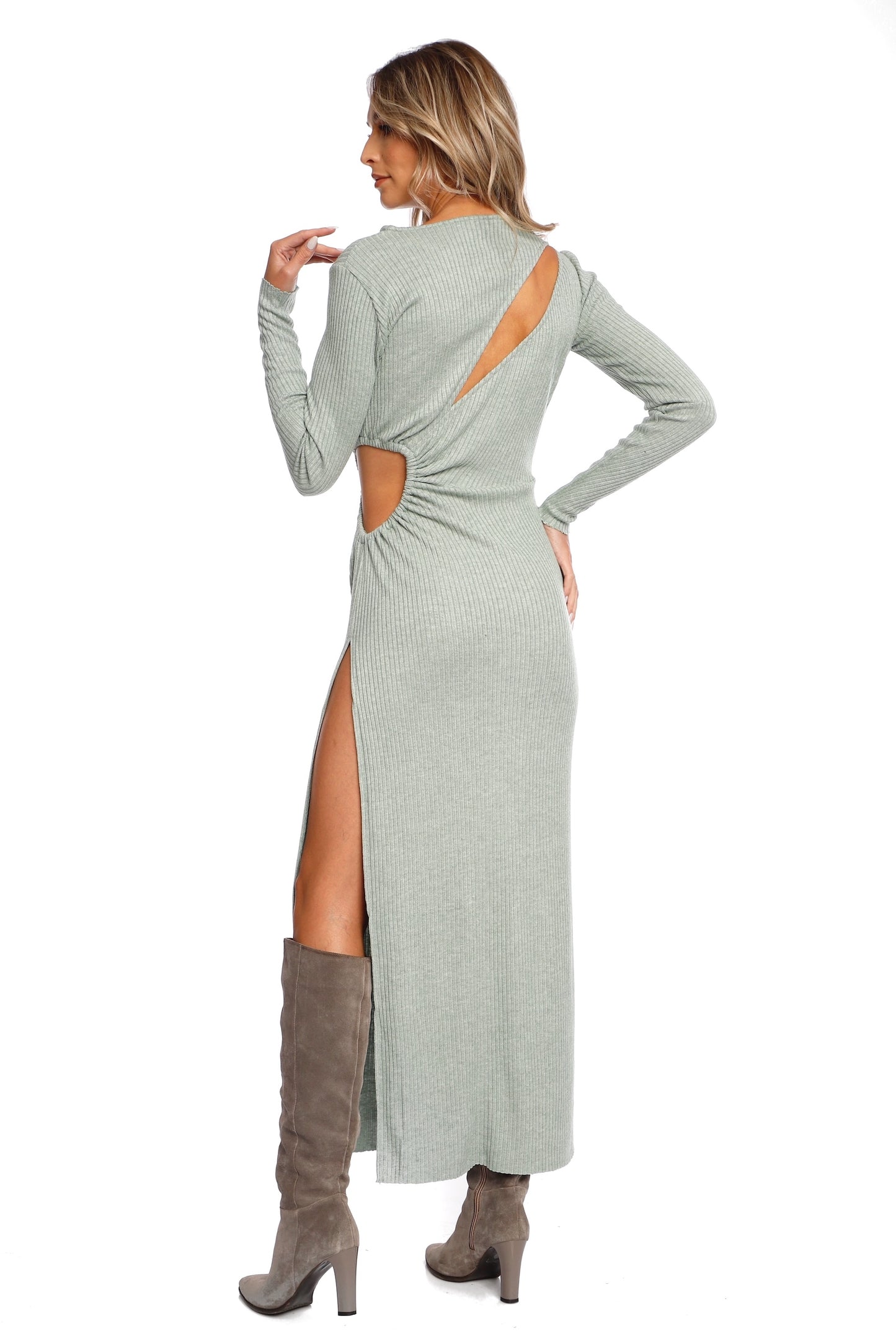 Rochie lunga verde mint din jerseu ribbed Mykonos