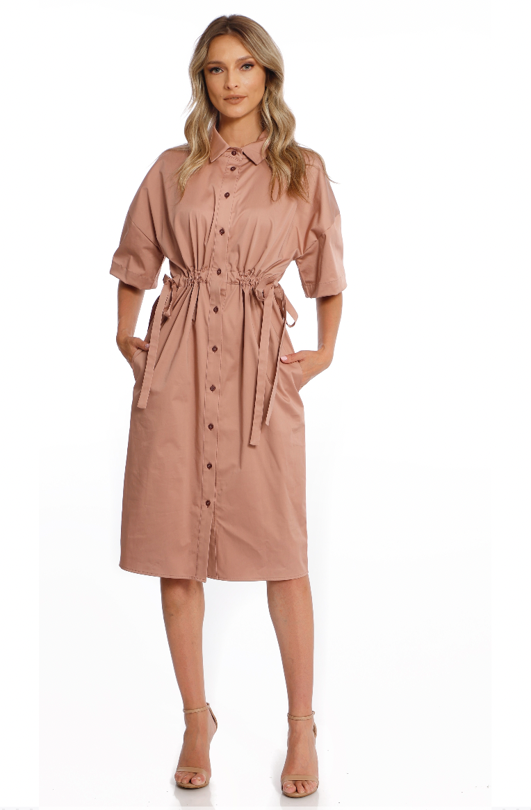 Rochie midi din bumbac roz prafuit