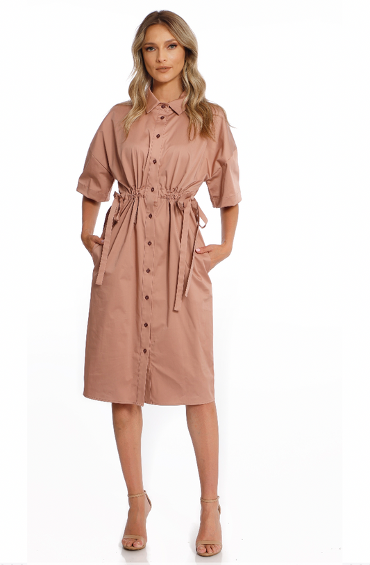 Rochie midi din bumbac roz prafuit