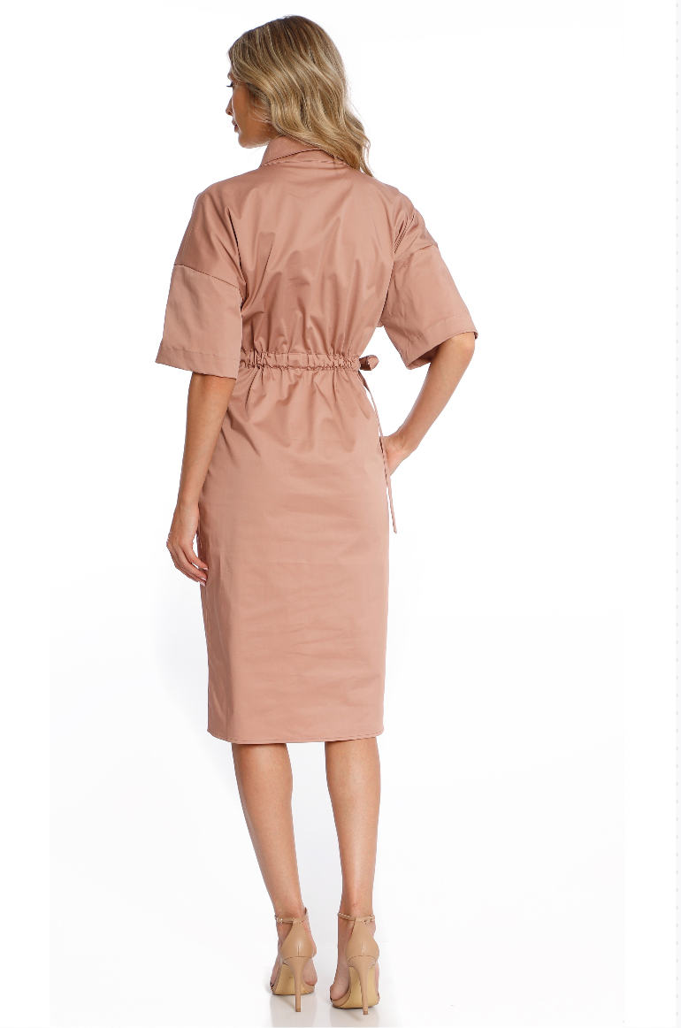 Rochie midi din bumbac roz prafuit