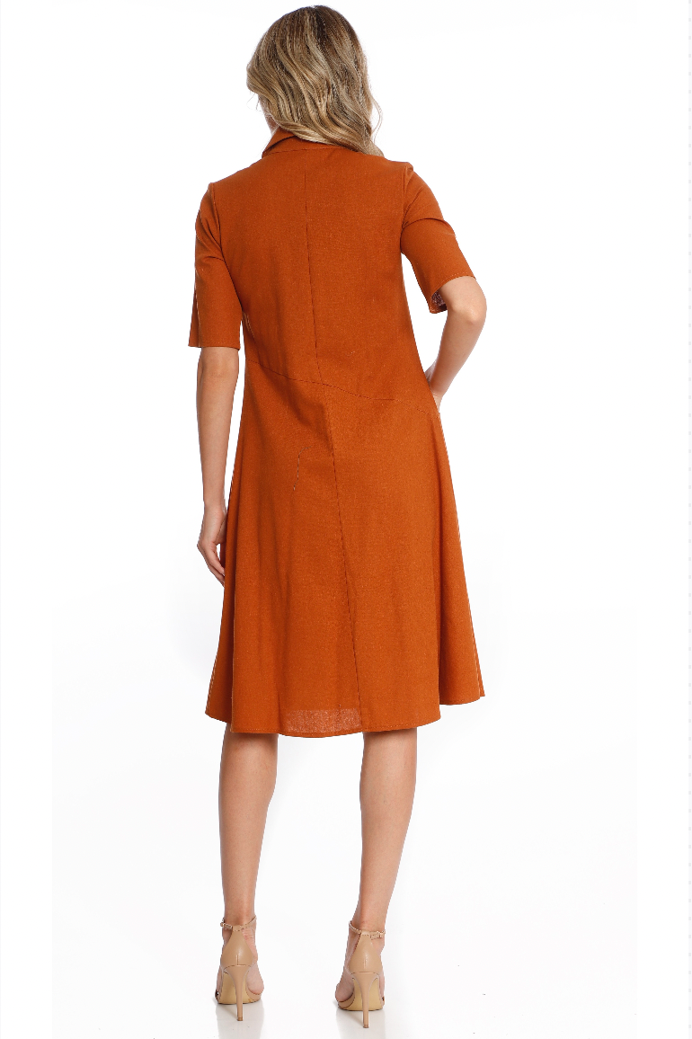 Rochie midi din in caramiziu