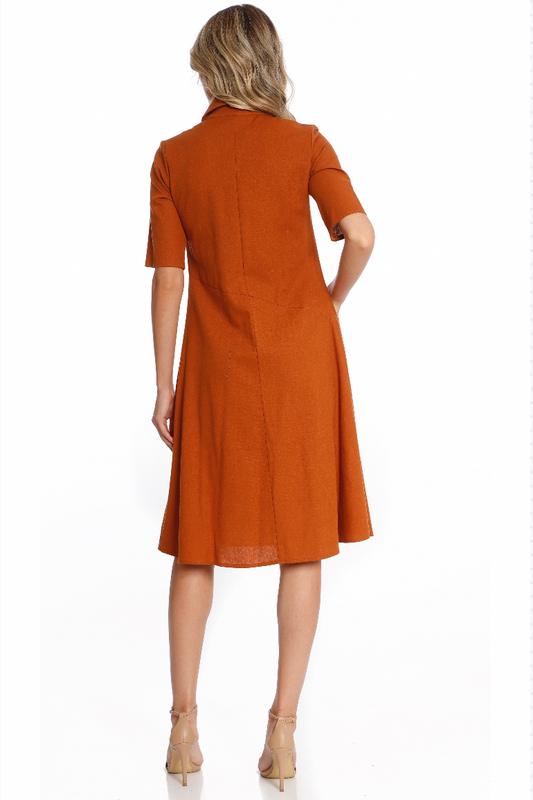 Rochie midi din in caramiziu