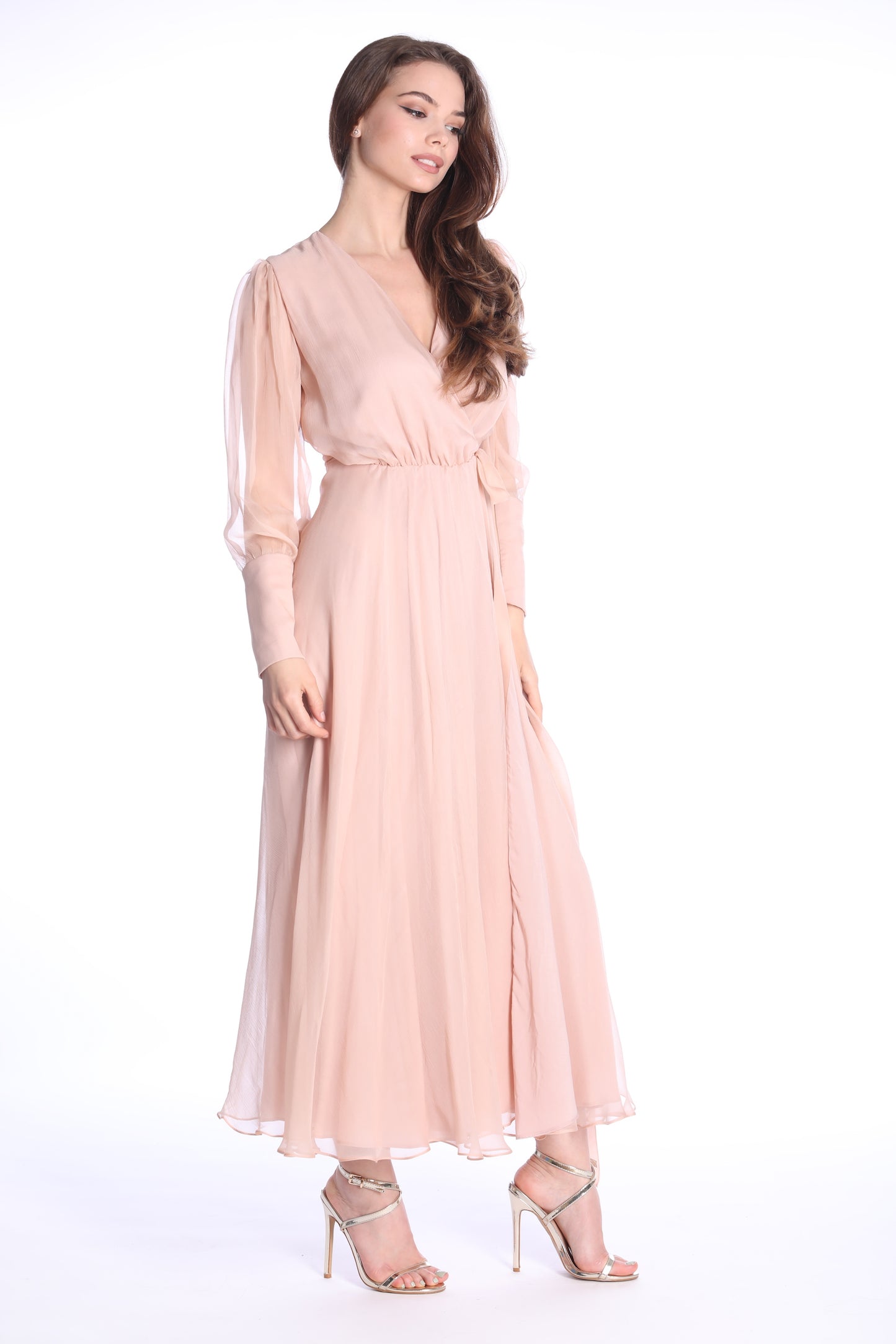 Rochie creme petrecuta maxi din matase Chianti