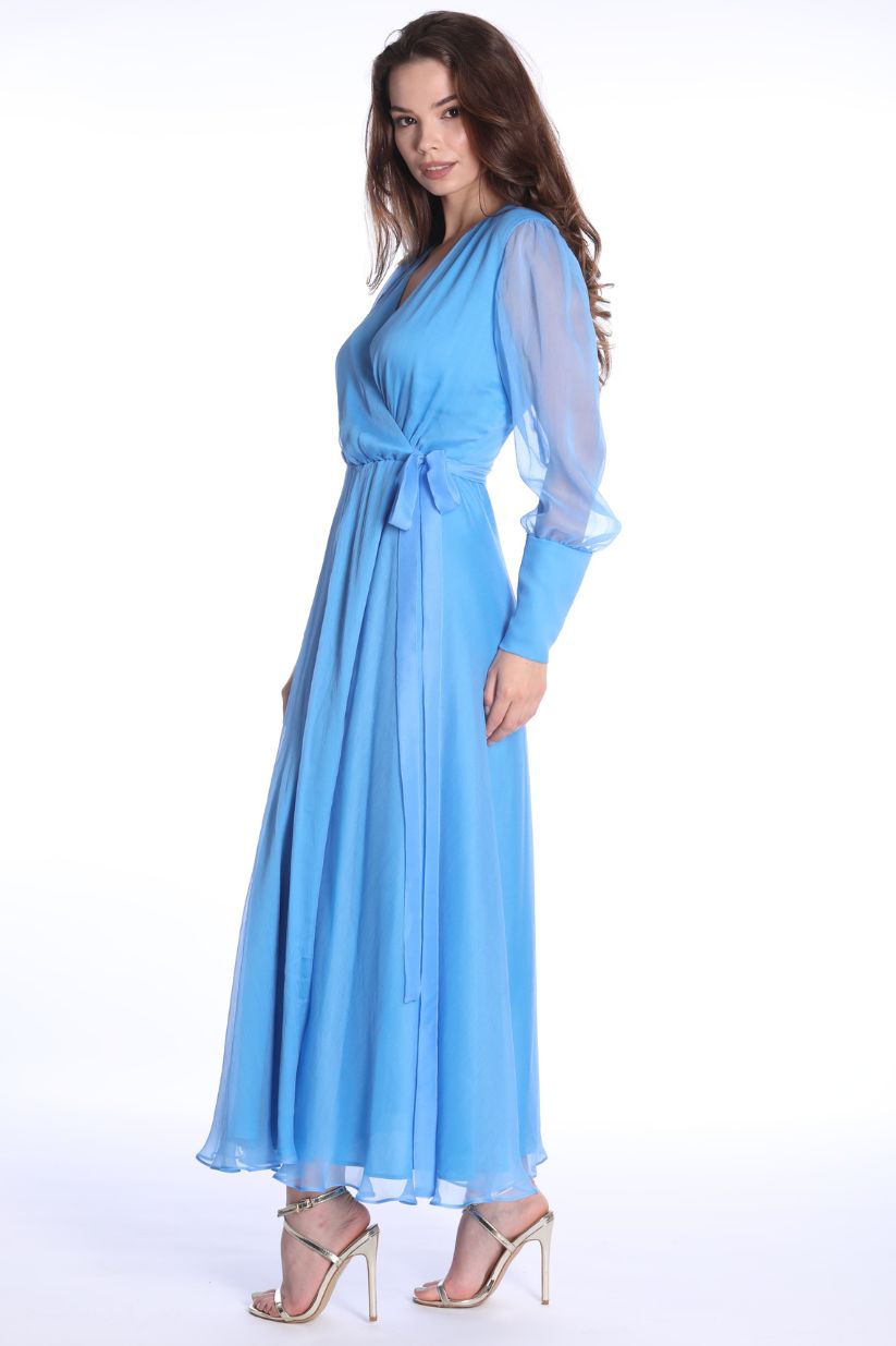 Rochie Chianti albastru Azzurro petrecuta din matase