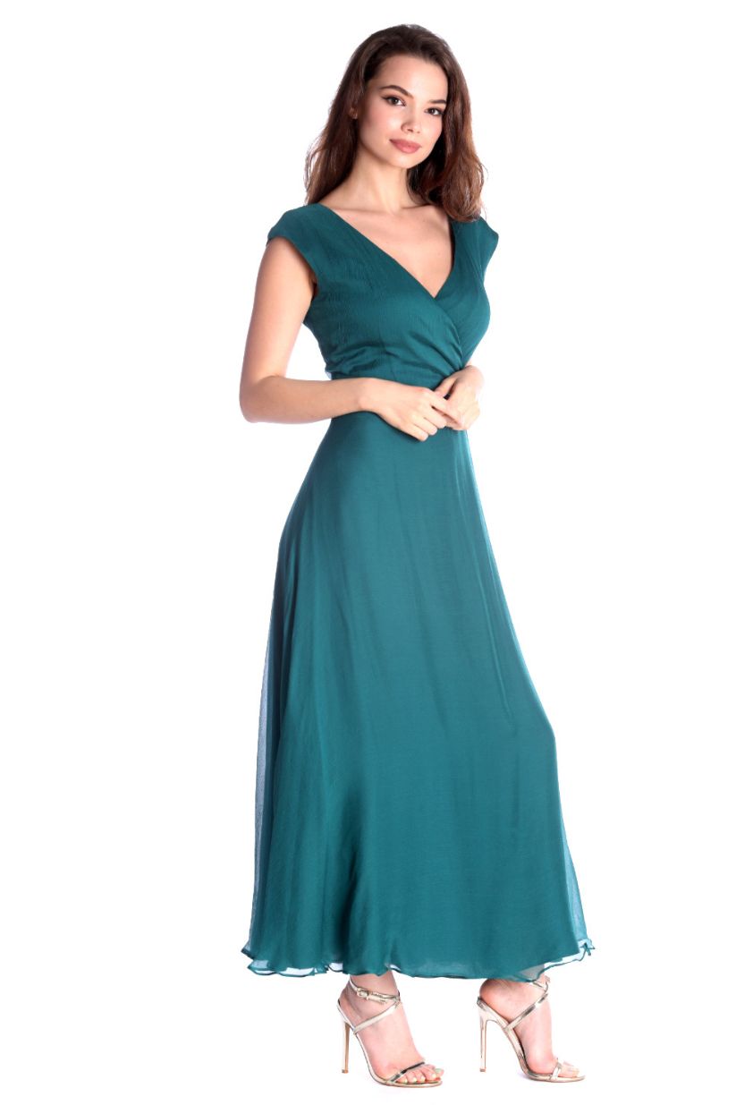 Rochie Rome verde inchis din matase