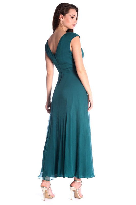 Rochie Rome verde inchis din matase