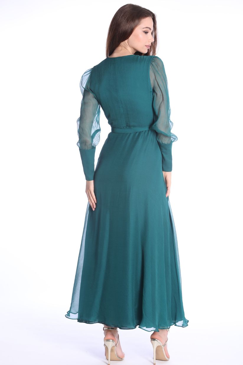 Rochie Chianti verde inchis petrecuta din matase