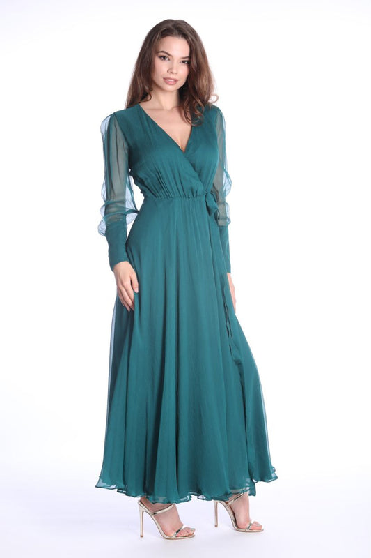 Rochie Chianti verde inchis petrecuta din matase