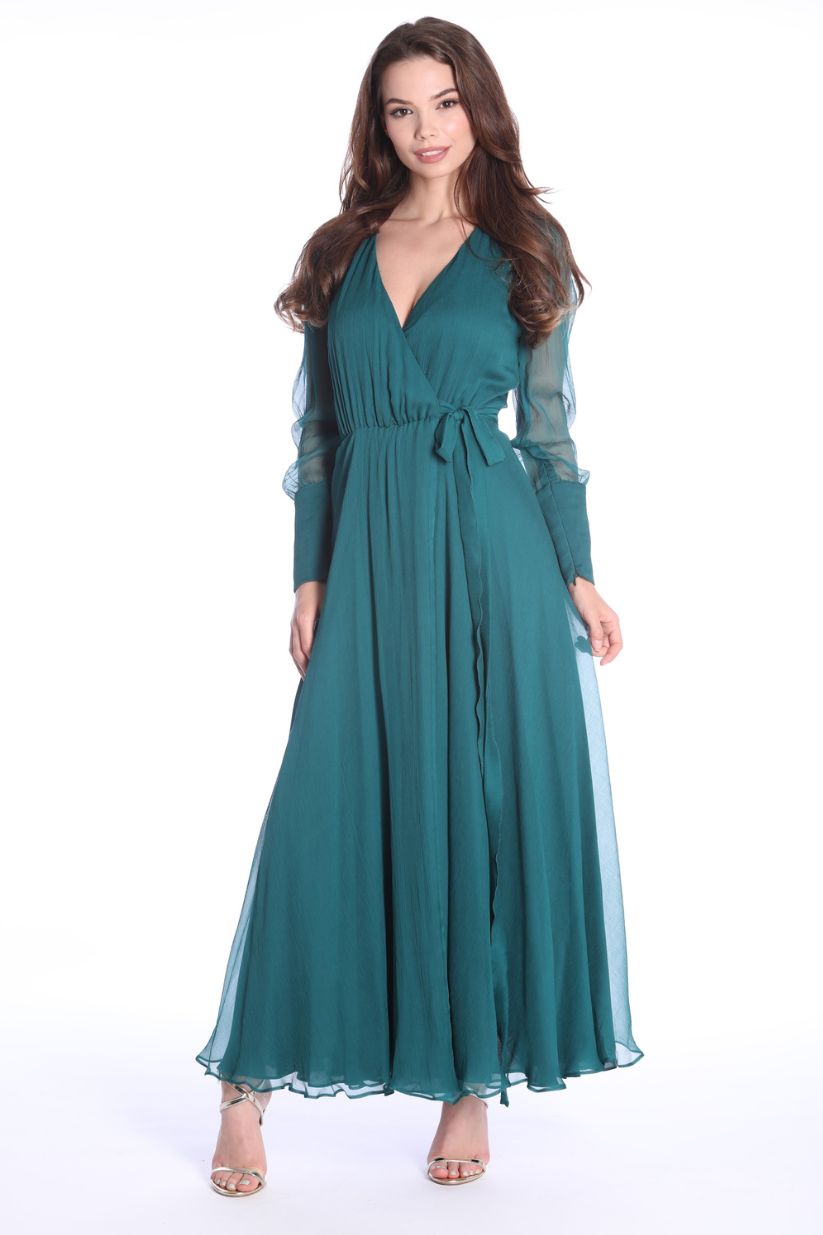 Rochie Chianti verde inchis petrecuta din matase