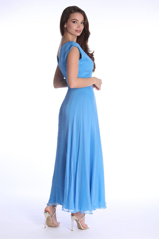 Rochie Rome albastru azzuro din matase